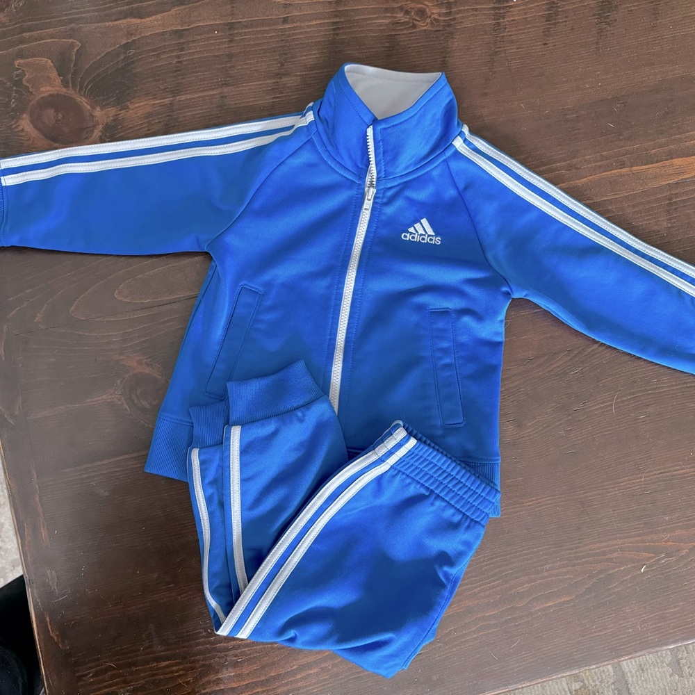 Blue & white adidas tracksuit